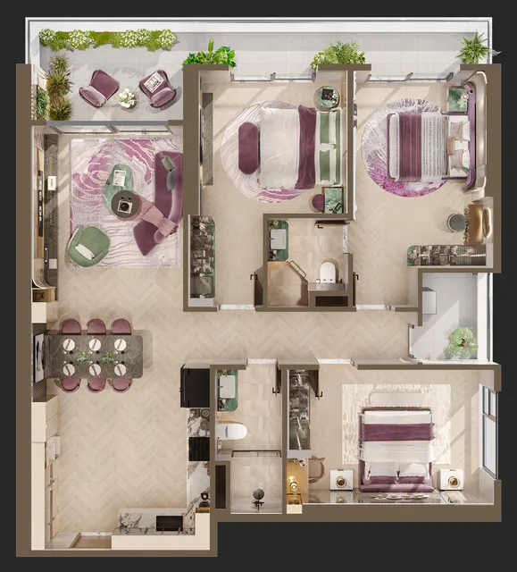 Phối cảnh bóc mái Căn 3 phòng ngủ (mẫu 3BR A4)